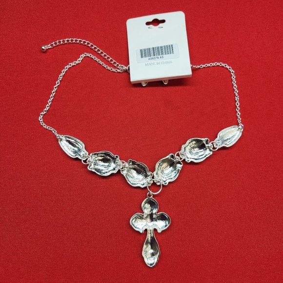 Icon Collection Silver Tone Cross Necklace & Earrings Set - Picture 7 of 12